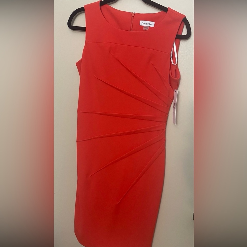 Calvin Klein Hot Coral Sheath Midi Dress